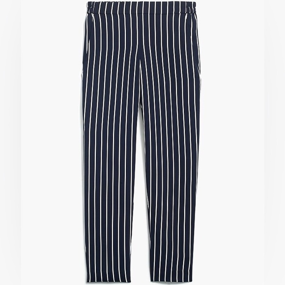 J Crew Tulip Ankle Navy White Stripe Contrast Seam Cropped Pants Elastic Waist - Picture 13 of 13